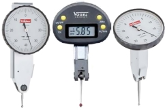 Feintaster (auch Fühlhebelmessgeräte genannt) für Messungen in schmalen oder winkligen Bereichen, die mit normalen Messuhren nicht erreichbar sind. Messbereiche von 0 - 0,2 mm, 0 - 0,5 mm oder 0 - 0,8 mm. Verschiedene Ausführungen metrisch oder im Zollsystem lieferbar
