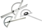 Gradmesser Winkelmesser 0° bis 170° und 0° bis 180° in analoger oder digitaler Ausführung mit Feststellschraube. Verschiedene Größen bis zu einer Schenkellänge von 1000 mm. Winkelmessgeräte mit verstellbarer Messschiene. Die Gradmesser haben eine Skaleneinteilung von 1°. Die Länge des beweglichen Schenkels der Winkelmesser sowie der Durchmesser des Gradbogens sind vom Typ abhängig. Gradmesser Winkelmesser 0° bis 170° und 0° bis 180° in analoger oder digitaler Ausführung mit Feststellschraube. Verschiedene Größen bis zu einer Schenkellänge von 1000 mm. Winkelmessgeräte mit verstellbarer Messschiene. Die Gradmesser haben eine Skaleneinteilung von 1°. Die Länge des beweglichen Schenkels der Winkelmesser sowie der Durchmesser des Gradbogens sind vom Typ abhängig.